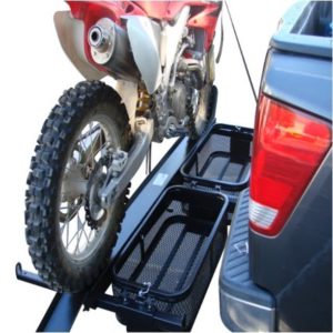 dirt bike motorcycle tow hitch carrier rack with storage cargo baskets