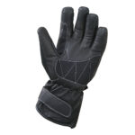 Black Leather and Nylon Gauntlet Motorcycle Racing Gloves