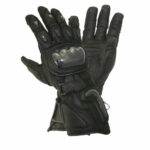 Black Leather Carbon Armor Motorcycle Gloves