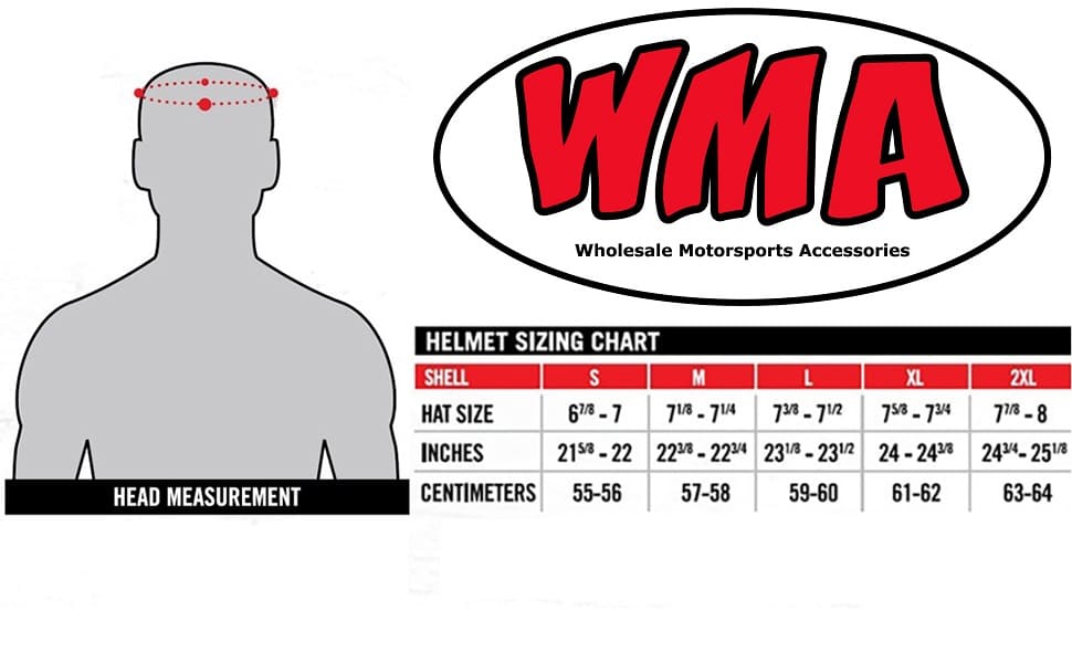 WMA Full Face Motorcycle Helmet Sizing Chart