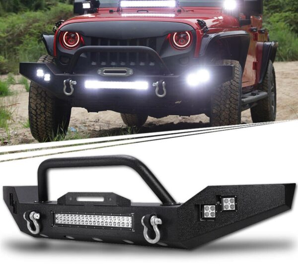 2007-2018 Rock Crawl Front Bull Bumper W/ LED light bar & Side LED Lights For Jeep Wrangler JK