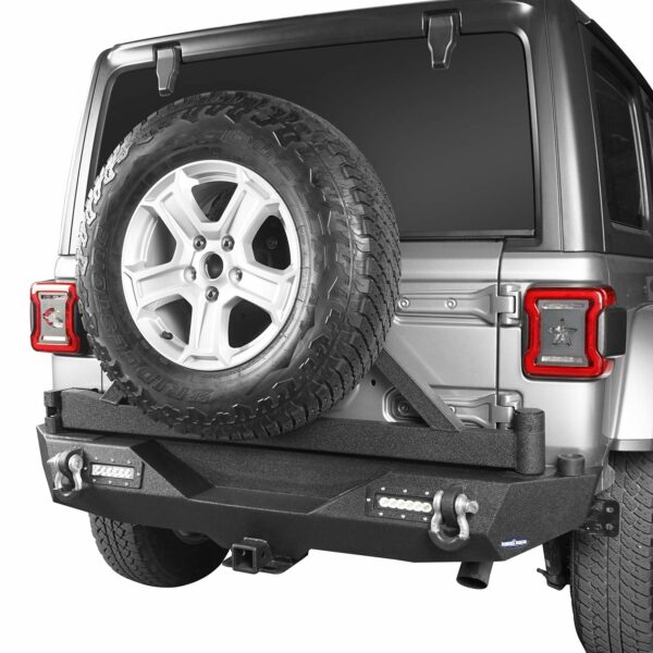 07-16 Jeep Wrangler Rear Bumper Tire Carrier + 2X 20W LED Lights + D-Ring Insltalled