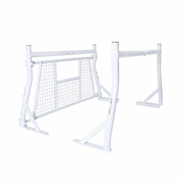 800 lb Truck Headache Ladder Rack Set for Pickup with Window Guard Screen Protector – White