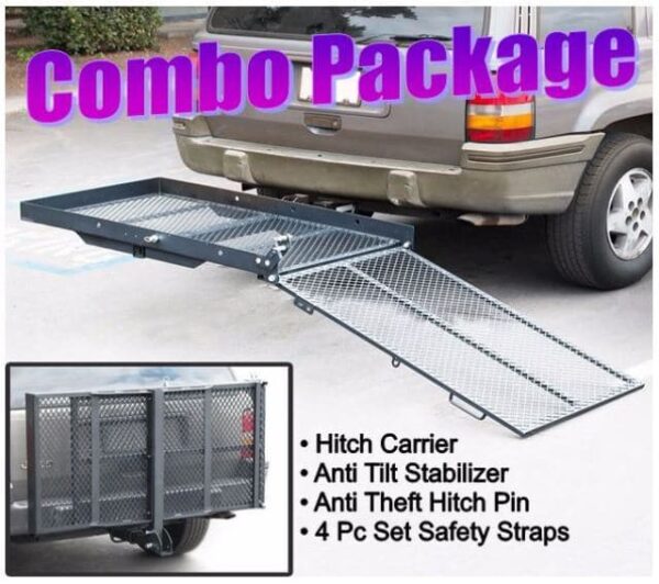 Folding Power Wheelchair Mobility Scooter Tilt Up Tow Hitch Carrier Rack Lift Combo Savings Package Complete Kit