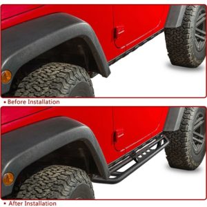 Side Armor Steps Fit 07-17 Jeep Wrangler JK & Unlimited 2 Door 2D Before and After