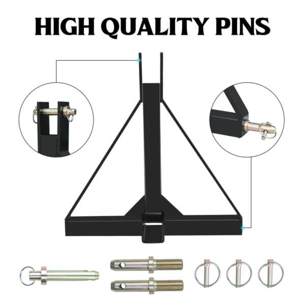 Equipped with lifting pins that are 7/8 inches in diameter to fit all Category 1 tractors Standard 2" trailer receiver