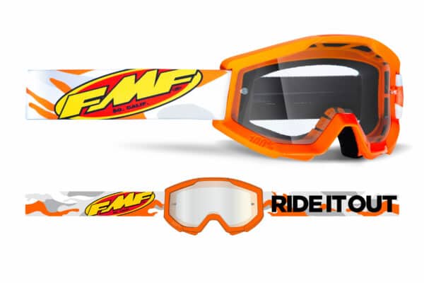 FMF Powercore MX Goggle Orange Assault Grey Camo Clear Lens Dirt Bike Off Road ATV UTV