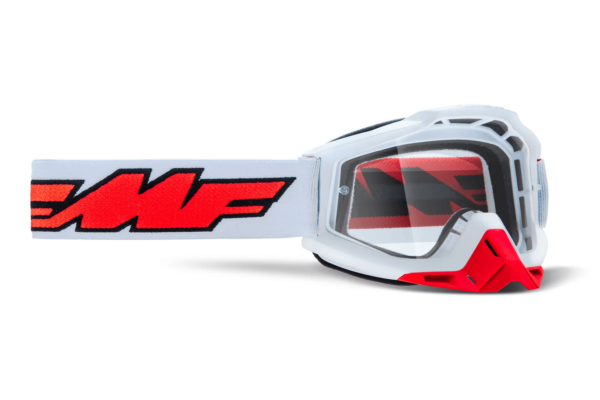 FMF Powerbomb MX Offroad Goggles Red Rocket White Clear Lens