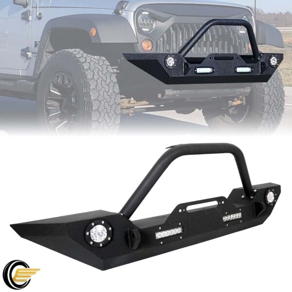 Front Bumper with Built-in LED Lights and For Jeep Wrangler 07-18 JK Unlimited